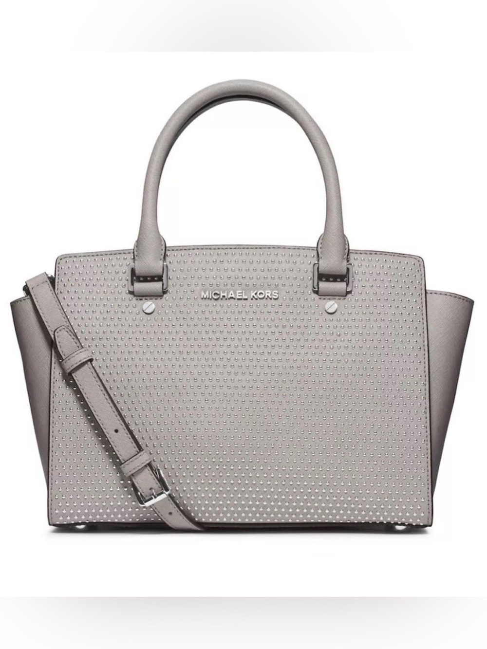 Michael Kors Pearl Grey Medium Leather Selma Satchel